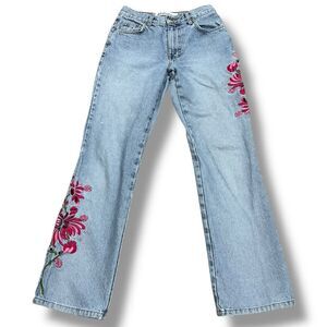 Express Bleus Light Wash Embroidered Pink Flowers Jeans